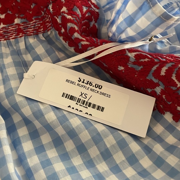 New J. Marie Rebel Ruffle Neck Blue and Red Gingham Dress size XS - Picture 4 of 16